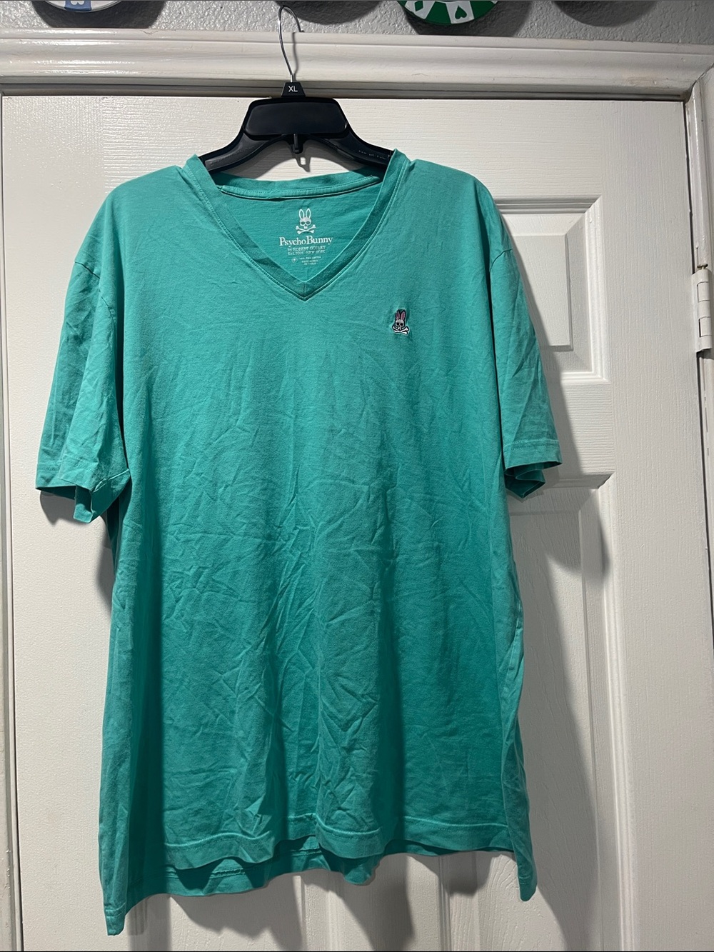 Psycho Bunny Men's V-Neck Tee in Teal Green